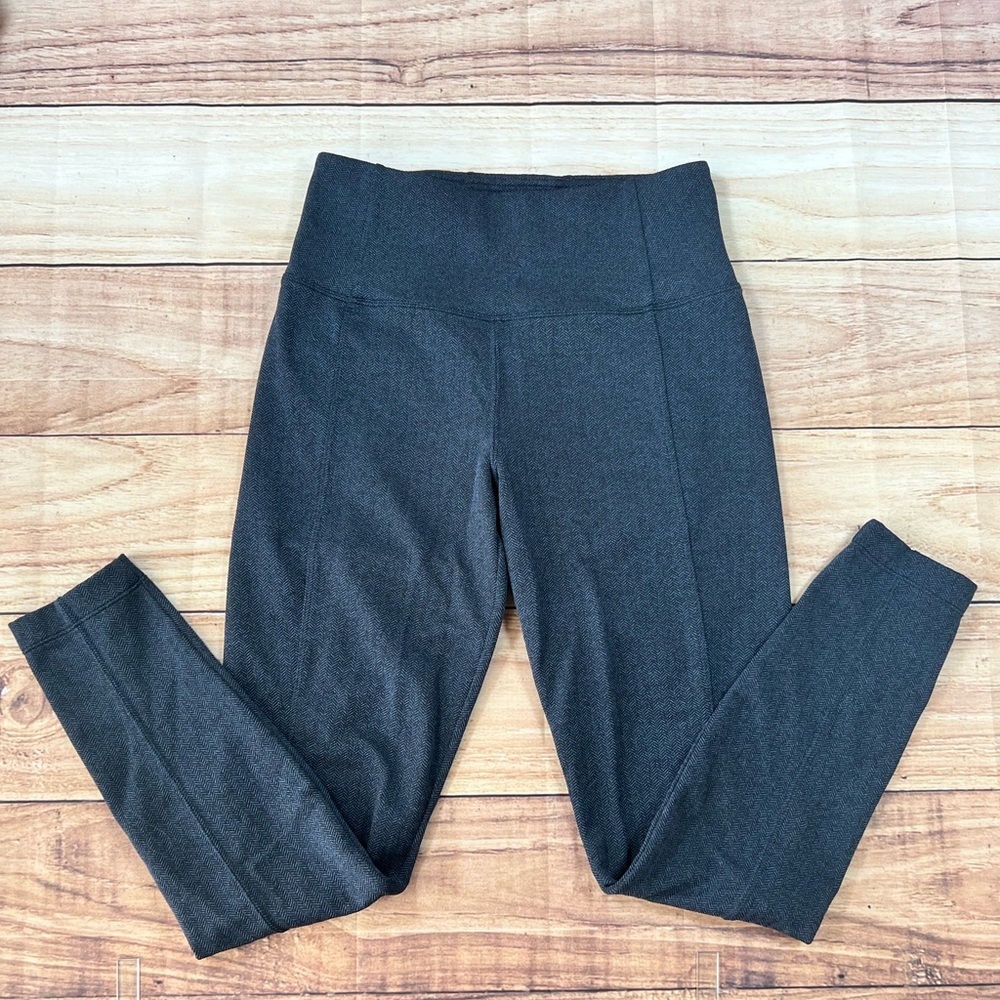 Athleta Knit Pull On Stretch Comfort Leggings Small Blue Black Herringbone